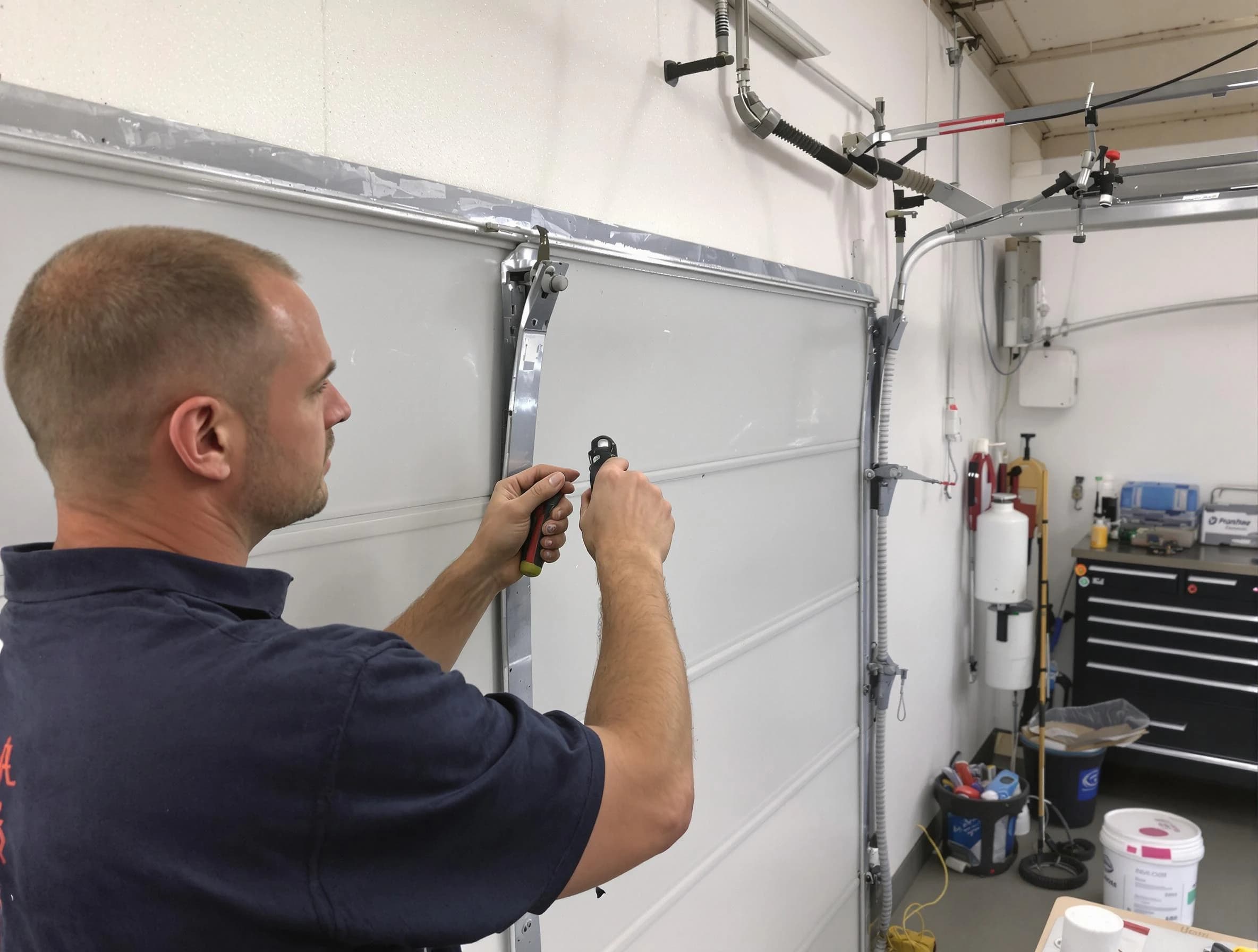 Before and after garage door dent repair by Upper Arlington Garage Door Repair in Upper Arlington
