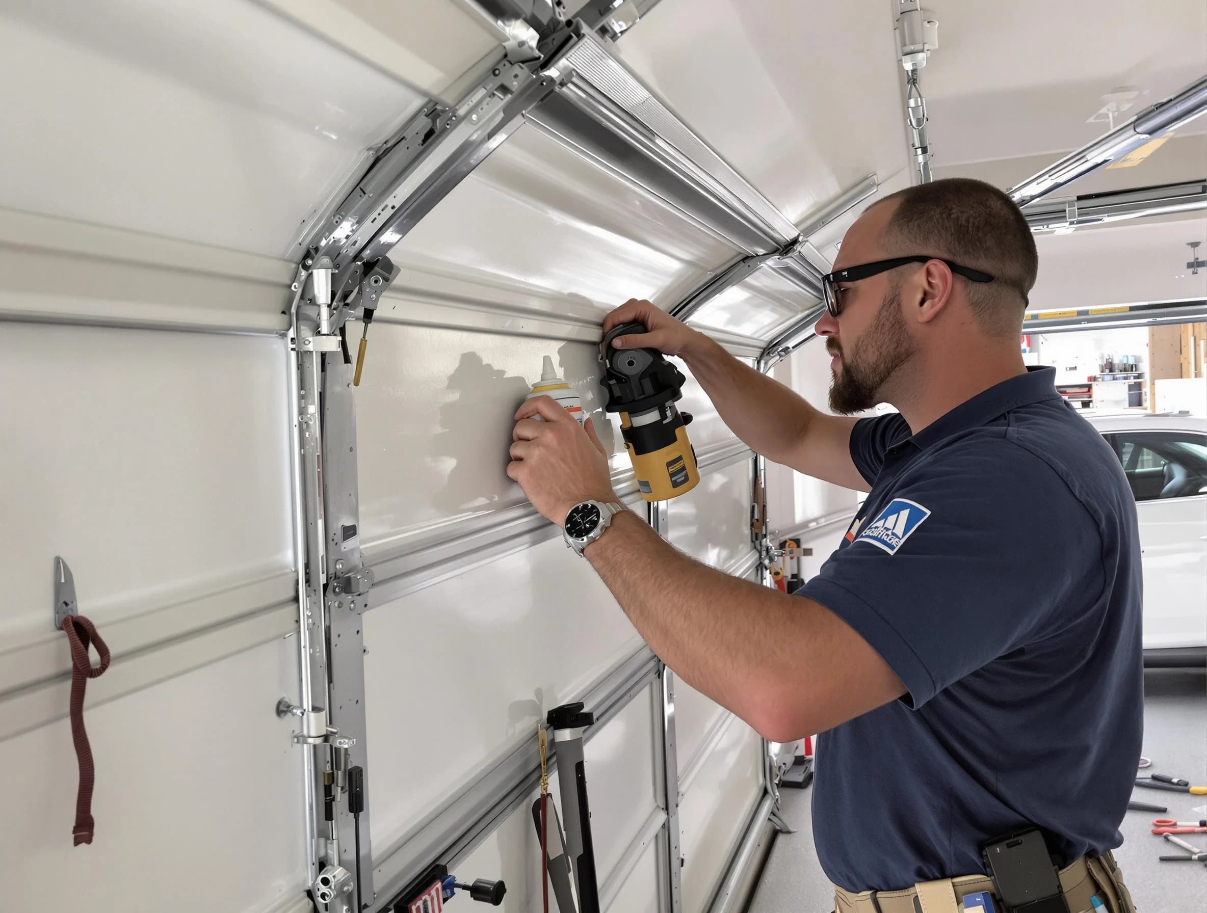Upper Arlington Garage Door Repair technician performing comprehensive noise reduction service in Upper Arlington