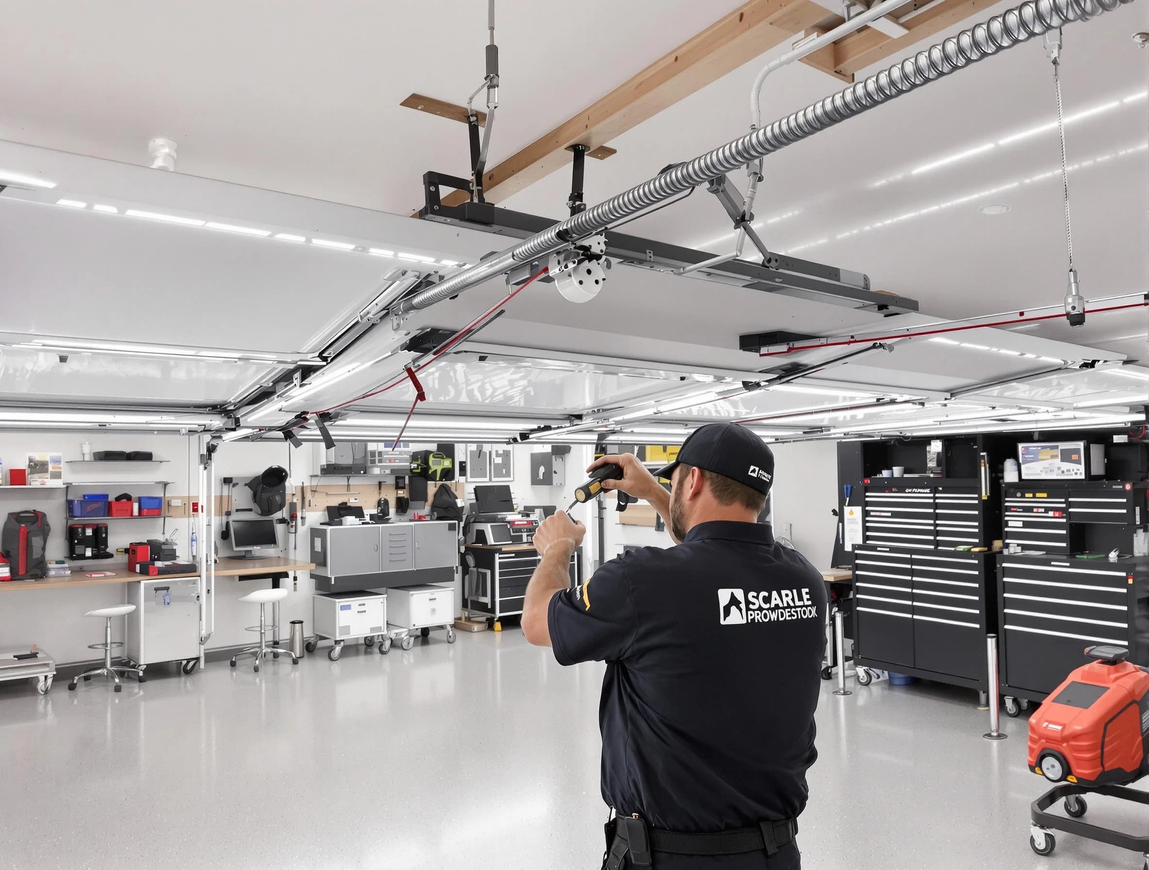 Upper Arlington Garage Door Repair technician repairing overhead garage door in Upper Arlington