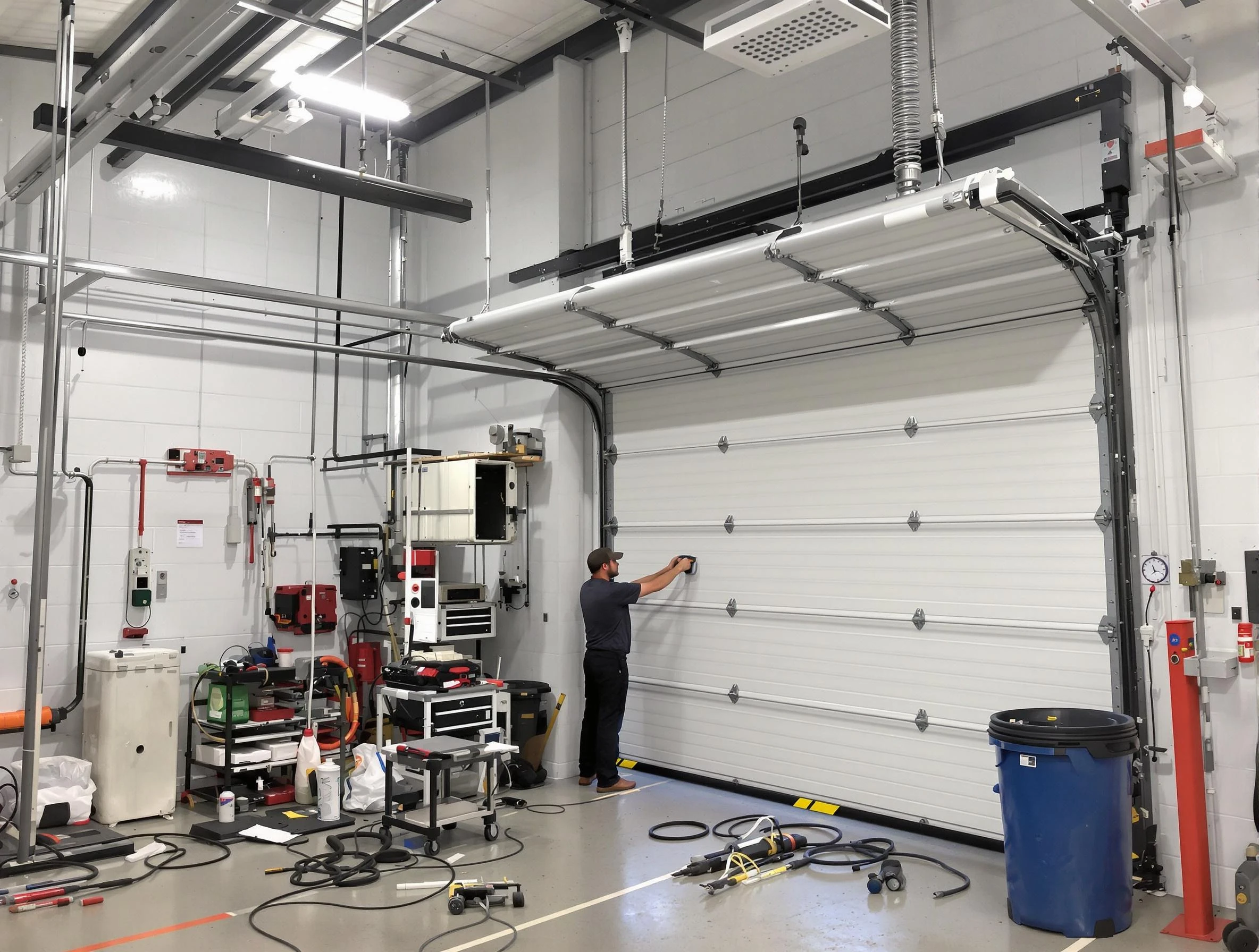 Upper Arlington Garage Door Repair certified technician performing commercial door repair at a Upper Arlington business facility