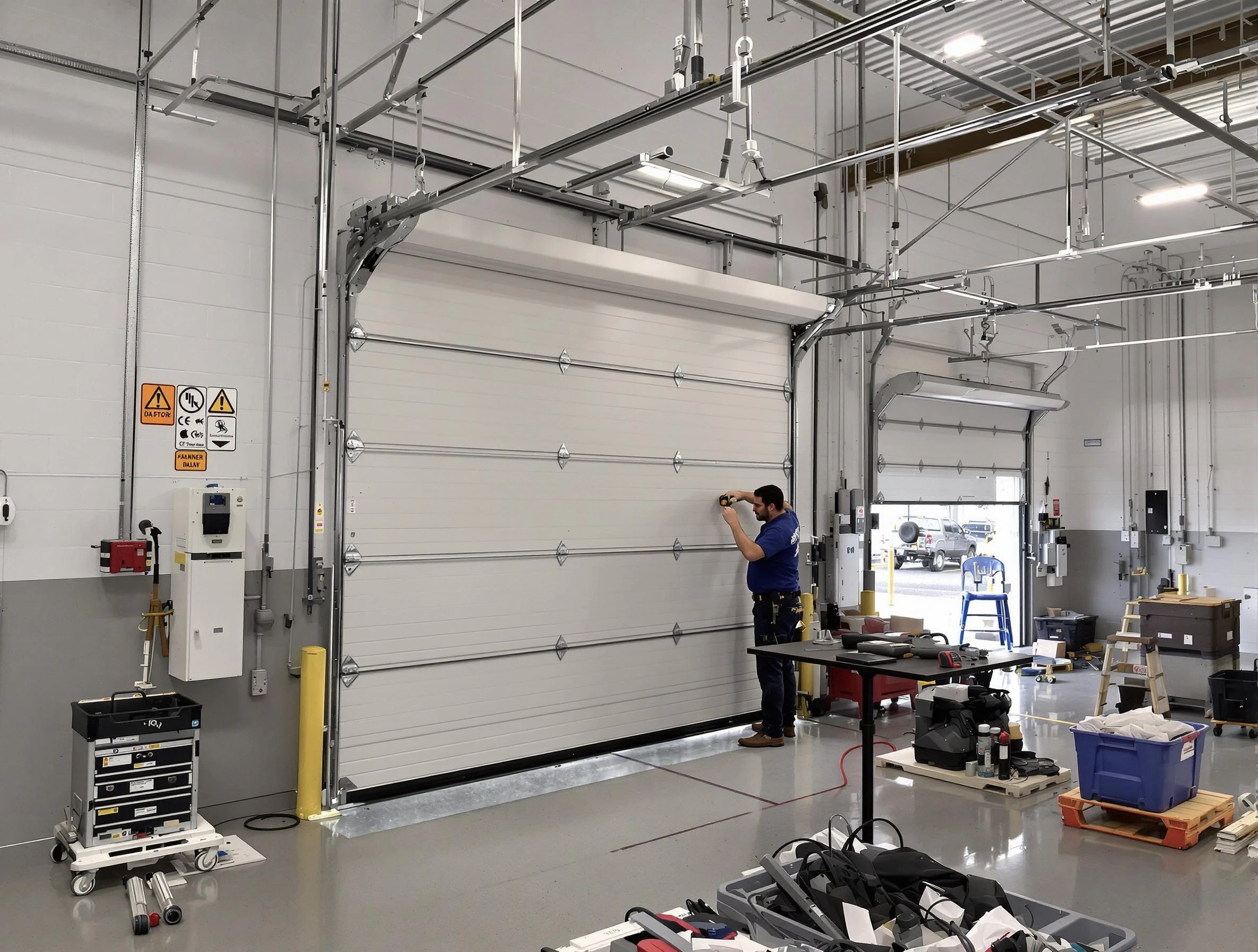 Commercial garage door repair being performed by Upper Arlington Garage Door Repair expert in Upper Arlington