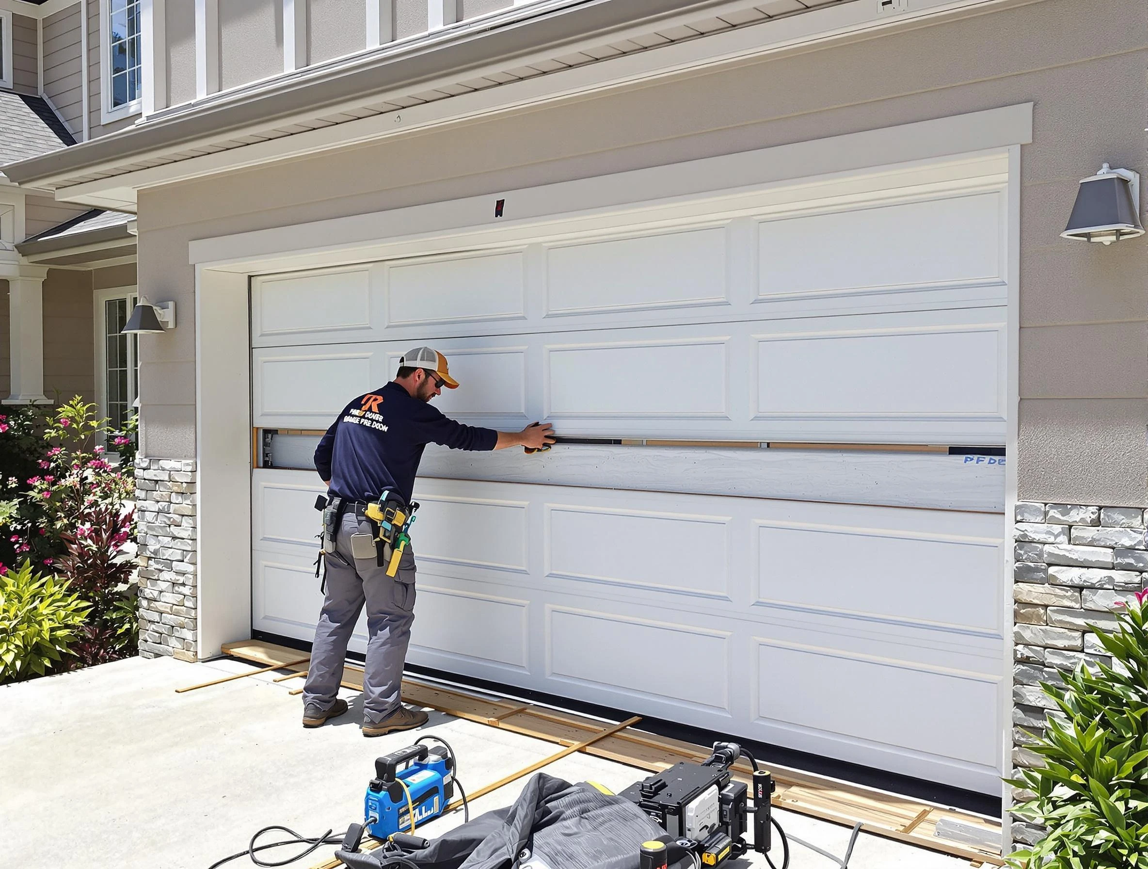 Upper Arlington Garage Door Repair team performing complete garage door replacement at Upper Arlington residence