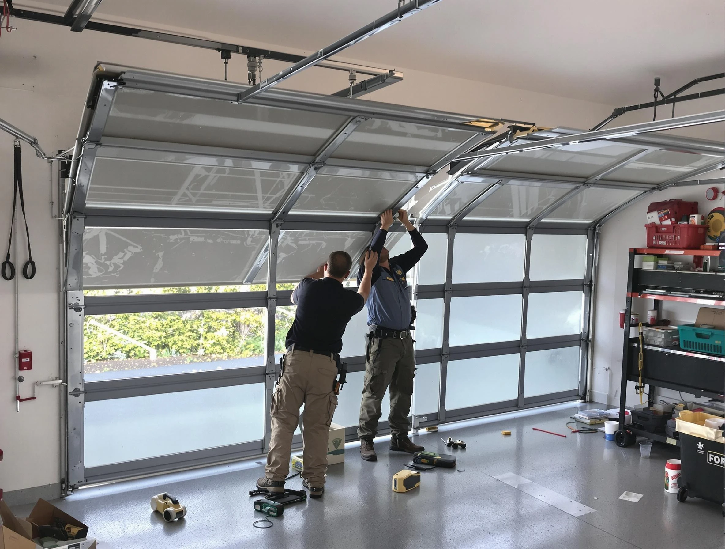 Upper Arlington Garage Door Repair expert performing precise panel replacement on Upper Arlington garage door