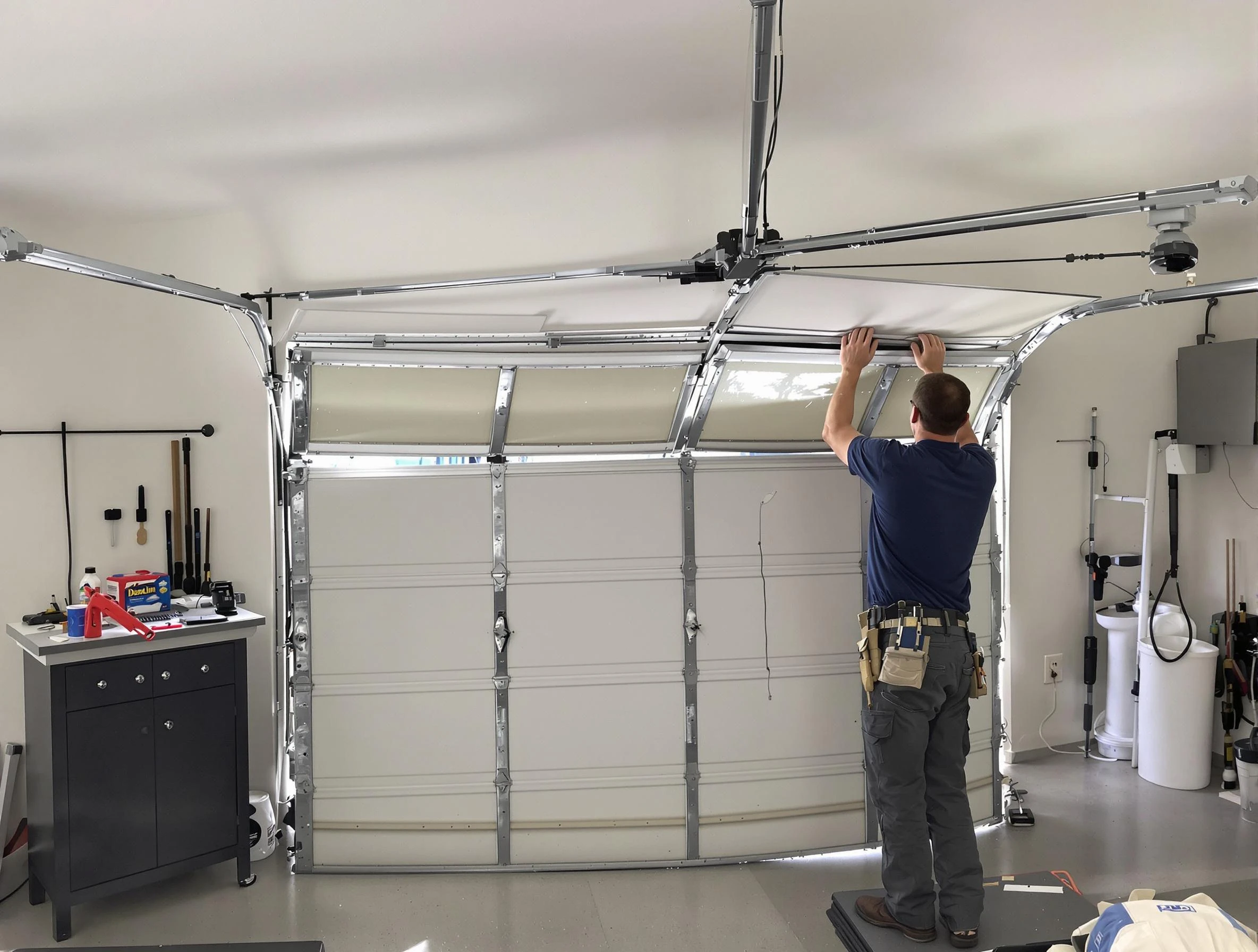 Upper Arlington Garage Door Repair specialist performing precise section replacement on Upper Arlington garage door